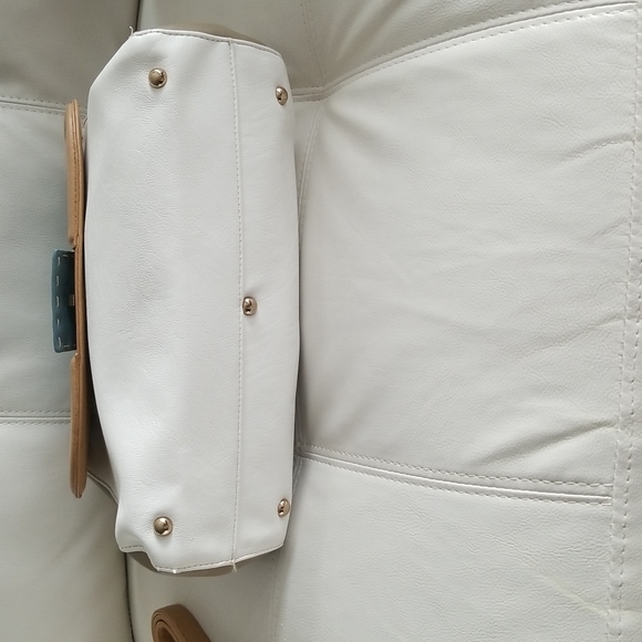 Simon Chang blue/white/tan color block purse - Picture 3 of 6